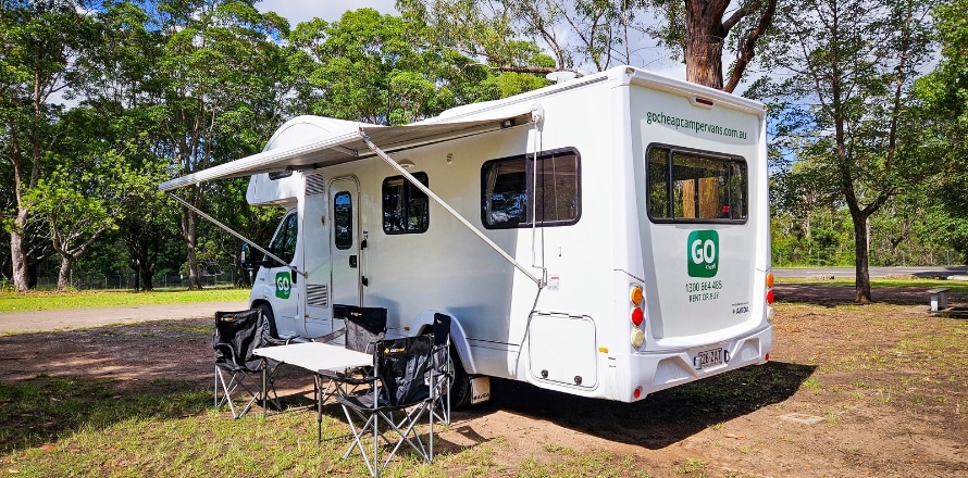 GoCheap campervan parked at campsite