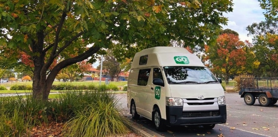 GoCheap 2 Berth Hi Top Campervan parked under th